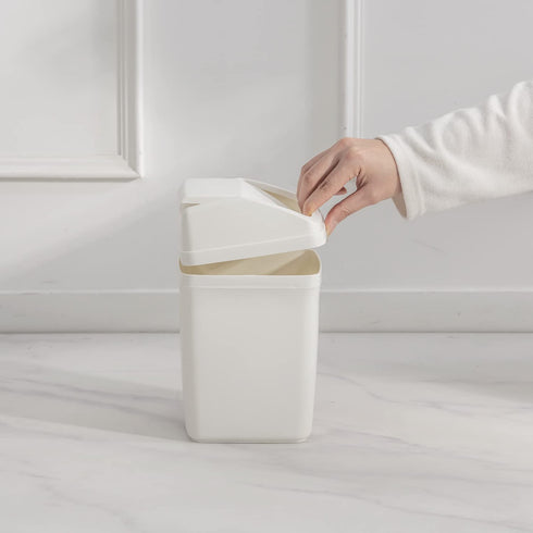 Small Trash can with lid 2 Liter/ 0.5 Gallon Mini wastebasket for Countertop, Coffee Area, Bathroom, Office & Home, Kitchen, Bedroom - White...