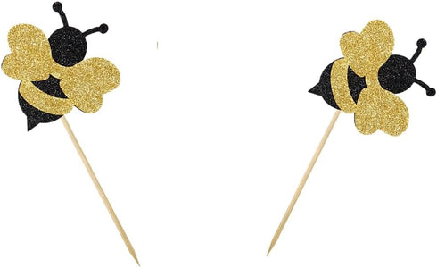 Morndew 24 PCS Glitter Bumble Bee Cupcake Toppers for Honeybee Theme Party Gender Reveal Baby Shower Birthday Party Wedding Party Decorations...