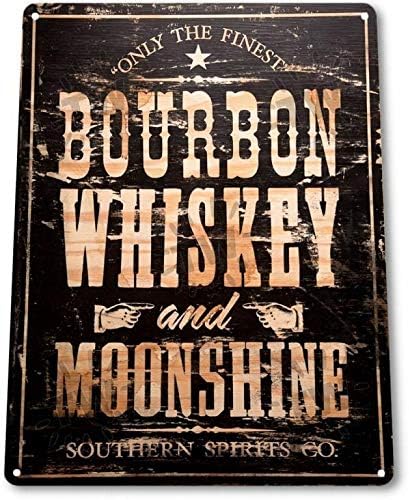 SRongmao Bourbon Whiskey Moonshine Retro Weathered Wall Decor Bar Man Cave Metal Tin Sign 8x12in...