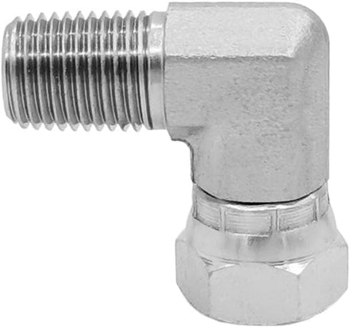 (2-PACK) 1501-04-04 Hydraulic Hose Adapter Fitting 1/4" Male (1/4"-18NPTF) × 1/4" Female (1/4"-18NPSM) Swivel 90° Elbow SAE Pipe Joints Tube Conne...