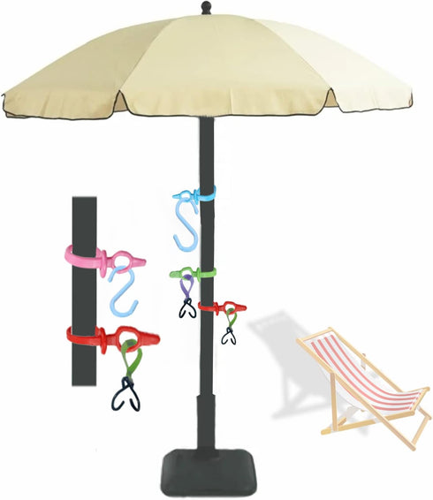 Easy Umbrella Hook Beach Accessories for Vacation Must Haves Essentials,Trip Gear Set of 4 with 6 Hooks,Various Poles...