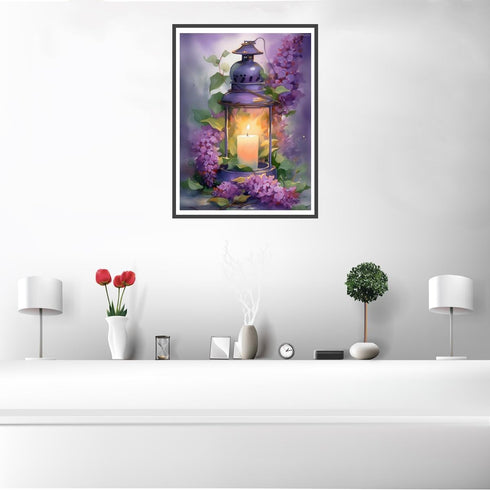 UPABLUNSO Flower Diamond Painting 5D Lantern Diamond Art Kits Purple Floral Chic Full Circle Crystal Spot Diamond Art Kit for Wall Decor Room Deco...