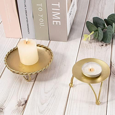 dedoot Candle Holder, Gold Candle Holders Set of 2 Decorative Handmade Iron Pillar Plate Candle Holder Centerpiece Fit LED & Wax Candles, Pedestal...