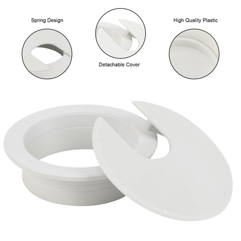 20 Pack 2 Inch/50mm Round Plastic Desk Grommets, White Wire Organizer Caps, PC Computer Port Cable Hole Cover Plug Bushings, Perfect for Hide Data...