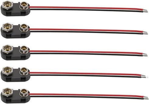 (Pack of 5 22AGW Wires I-Type 9V Battery Connector, 9 Volt Battery Clip, 9V Battery Clip Connector with 22agw Wire and Hard Buckle Plastic Housing...