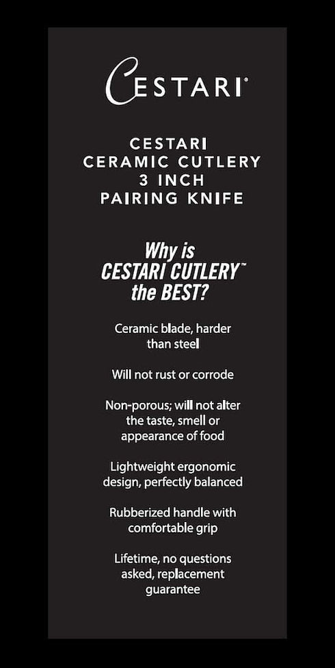 Cestari Charcuterie Board Accessories : Ceramic Paring Knife Blade Never Needs Sharpening; 3 Inch Paring Knife with Sheath - Black Mirror Finish R...