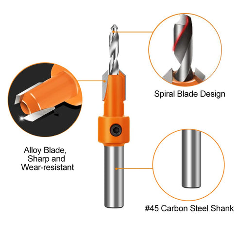 ASNOMY 10Pcs Wood Countersink Drill Bit Set, 5Pcs Countersink Drill Bit with 5Pcs Extra Pilot drill bit, Tapered Drill Bits with 5/16" Round Shank...