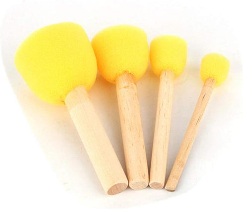 4Pcs Round Stencil Sponge Wooden Handle Foam Sponge Paint Brush Furniture Art Crafts Painting Tool Supplies...