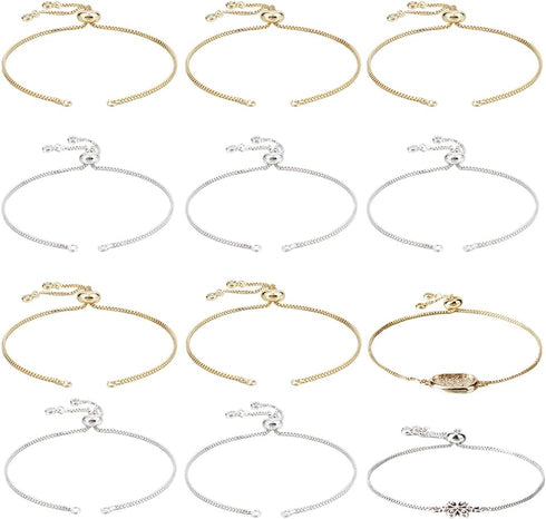 Beebeecraft 10Pcs 2 Colors Adjustable Slider Bracelet Chain 18K Gold Plated Cubic Zirconia Italian Ball Bead Chain Link Necklace Making for DIY Cr...