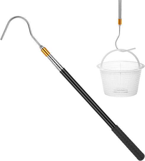 Pool Skimmer Basket Hook Skimmer Basket Pole 62.9 Inch Skimmer Lid Lifting Hook Fit for Pool Skimmer Basket with Handle Pool Filter Basket Pool Ho...