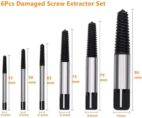 6PCs Damaged Screw Extractor Kits, Chrome-vanadium Steel Stripped Screw Extractor Broken Bolt Extractors Kit, Easy Out Damaged Bolts Remover Tool...