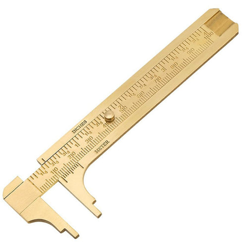 Brass Pocket Caliper with Double Scale Sliding Gauge Bead Measuring Tool Millimeter Gauge Mini Brass Vernier Caliper Brass Ruler, Gold Ruler for M...