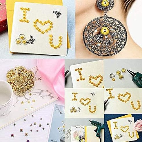 3000Pcs 1 Box Plastic Pearls Round Flatback Imitation Half Loose Beads Gem Assorted Sizes 2 to 10MM for DIY Scrapbooking Crafts Gold...