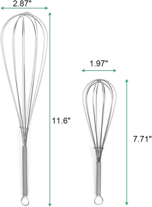 Whisks for Cooking Set, Stainless Steel Wisker for Baking, Blending, Rust-Proof Balloon Wire Whisker Egg Whisk Hand Mixers (8 in + 12 in, 2)...