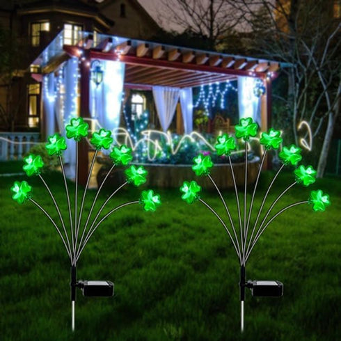 St Patricks Day Outdoor Decorations Solar Shamrocks Lights, 2Pack 16Led Green Lucky Clover Swaying Lights Solar Garden Stake Lights for St Patrick...