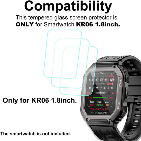 Tempered Glass Screen Protector Compatible with Hemisol, ZYCZWL KR06 1.8 inches Rugged Smart Watch, 3pcs, 9H...