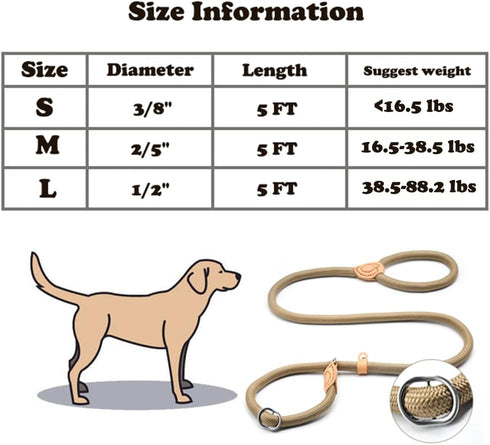 Dog Leash Slip Lead and Snap Hook Leash, Adjustable Heavy Duty 1/3" x 5 FT Braided Rope Durable No Pull Pet Strong Training Traffic Walking Lead L...