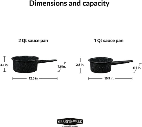 Granite Ware Non-Stick Saucepan Set with Steel Core, 1 & 2 Quart - Durable & Scratch-Resistant Pot for Soups and Sauces - Fast, Even Heating - Non...