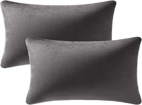DEZENE Throw Pillow Covers 12x20 Dark-Grey: 2 Pack Cozy Soft Velvet Rectangular Decorative Pillow Cases for Farmhouse Home Decor...