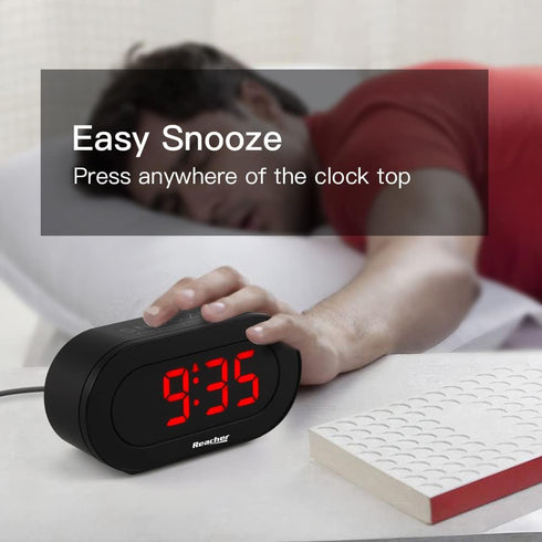 REACHER Small LED Digital Alarm Clock with Simple Operation, Full Range Brightness Dimmer, USB Phone Charger Port, Easy Snooze, Adjustable Alarm V...