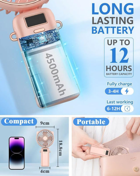 Handheld Fan,Portabe Fan Battery Powered Fan with LED,Small Personal Usb Folding Skincare Little Wireless Cooling Powerful Quiet Hand Fans,Mini Fa...