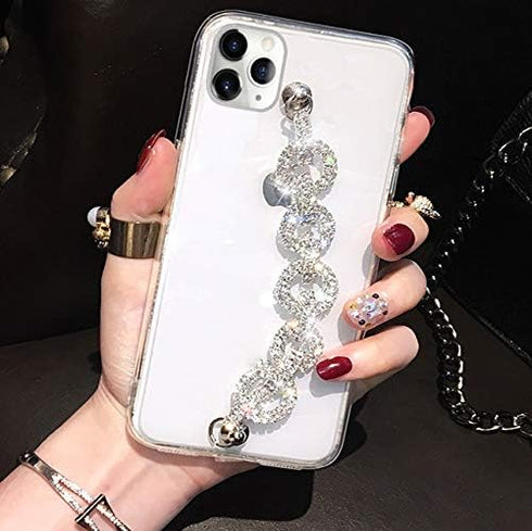 Bonitec Compatible with iPhone 12 Pro Max Case Clear Bracelet 3D Glitter Sparkle Bling Strap Luxury Shiny Crystal Rhinestone Diamond Silver Chain ...