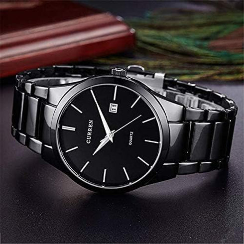 CURREN Men's Watches Classic Black/Silver Steel Band Quartz Analog Wrist Watch with Date for Man...