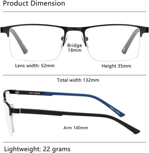 EYECEDAR Blue Light Blocking Reading Glasses for Men, Metal Half Frame Spring Hinges Anti-Glare Eyestrain 5 Pack Computer Eyeglasses Readers 3.00...