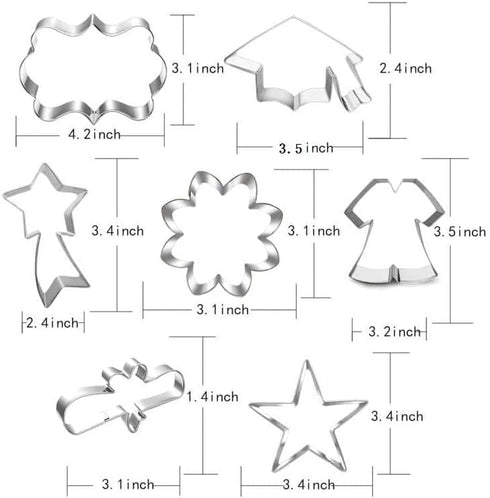 Graduation Cookie Cutter Set-7 Piece-Graduation Cap, Gown, Diploma, Sunflower, Star, Shooting Star and Plague Cookie Biscui Cutters for 2024 Gradu...