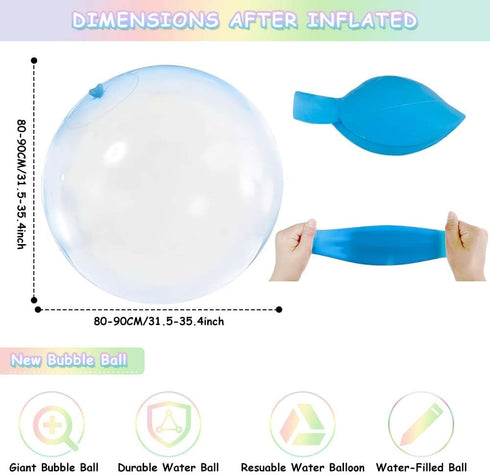 2PCS Giant Bubble Balls Reusable Water Balloons for Toddler Outdoor Toys Inflatable Beach Ball for Kids Yard Games Summer Water Toys...