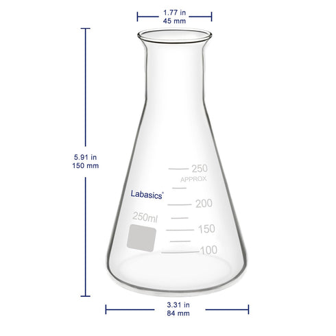 Glass Wide Mouth Erlenmeyer Flask, Borosilicate Glass Erlenmeyer Flask with Heavy Duty Rim, 250 ml Capacity (Pack of 1)...