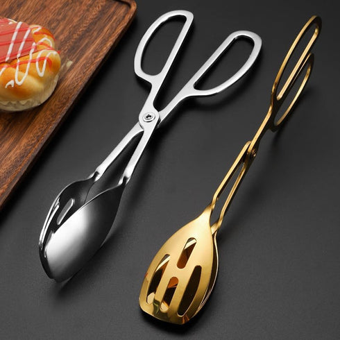2-PACK Serving Tongs for Buffet Party Catering,Stainless Steel Thickening Food Tongs Salad/Cake/Bread Tongs Kitchen Salad Scissors (Golden)...