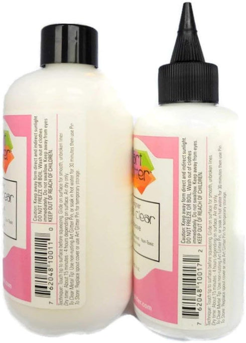 Art Glitter Designer Dries Clear Adhesive 8 oz Refill & 4 oz with Applicator Tip, Multicolor...