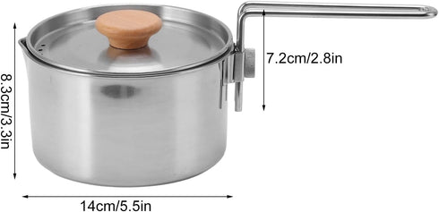 Camping Tea Pot, 1L Resistance Stainless Steel Multifunction Outdoor Kettle with Lid and Removable Handle for Hiking...