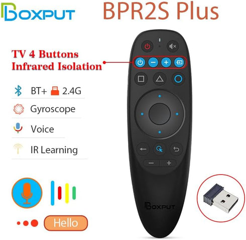 BPR2S Plus Air Mouse Remote Control Bluetooth Voice Remote Control 2.4G RF Remote with USB Receiver 6 Axis Gyroscope Support IR Learning TV 4 Keys...