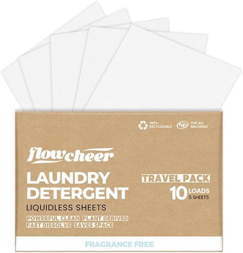Laundry Detergent Sheets Travel Pack - 5 sheets 10 Loads Unscented, travel laundry detergent, Camping Traveling, No Plastic Jug, All Washing Machi...