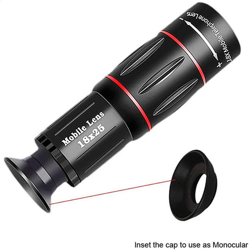Cell Phone Camera Lens?Universal 18X25 Clip-On Monocular telescope Mobile Zoom lens Fits Most smartphones for BirdWatching, Traveling, Hunting, Fi...