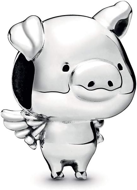 Fly Piggy Charm fits Pandora Moments Bracelets Women Sterling Silver Angel Wings Piglet Bead...