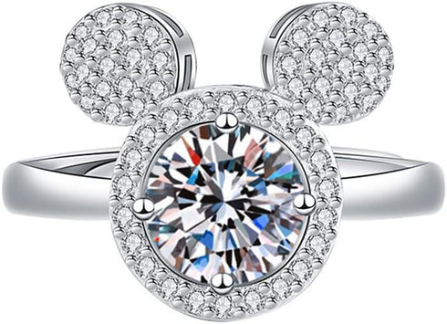 Halo CZ Mouse Statement Ring for Women Girls Silver Plated Cubic Zirconia Cute Mice Animal Promise Adjustable Expandable Finger Band Ring Comfort ...