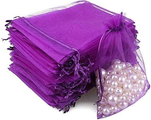 G2PLUS Purple Organza Bags 4x6 in, 100PCS Drawstring Organza Bags, Sheer Mesh Jewelry Pouches, Lavender Wedding Party Festival Gift Bag Candy Pouc...