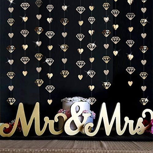 52 Ft Valentines Day Party Decorations Champagne Gold Heart Garland Hanging Paper Diamond Heart Streamer Banner for Engagement Bachelorette Bridal...
