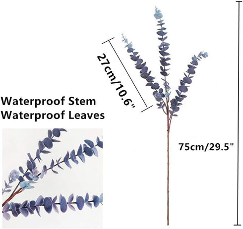 3 Pcs Soft Touch Artificial Eucalyptus Leaves Spray 31.5" Fake Silver Dollar Greenery Stems for Home Wedding Floral Arrangement, Blue...