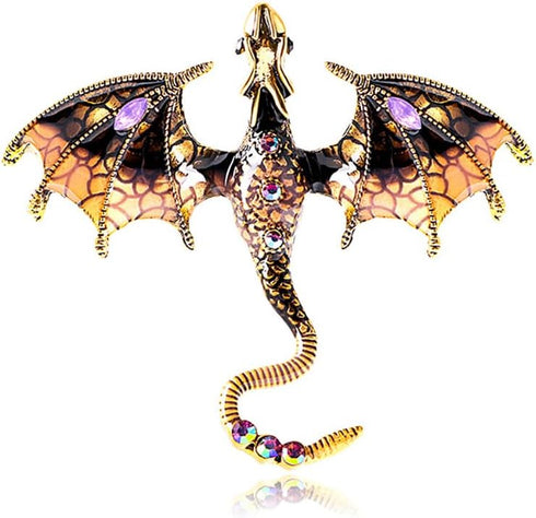Enamel Pterosaur Dragon Brooch Pin,Colorful Rhinestone Dinosaur Animal Suit Lapel Pin Crystal Dragon Wings Badge Coat Pin Jewelry for Women Men...