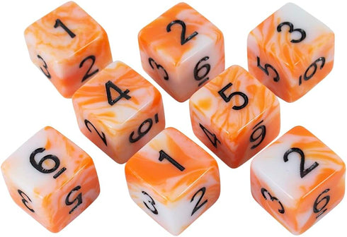 Orange and White Dice - 8 D6 Set - 'Troll Slayer'...