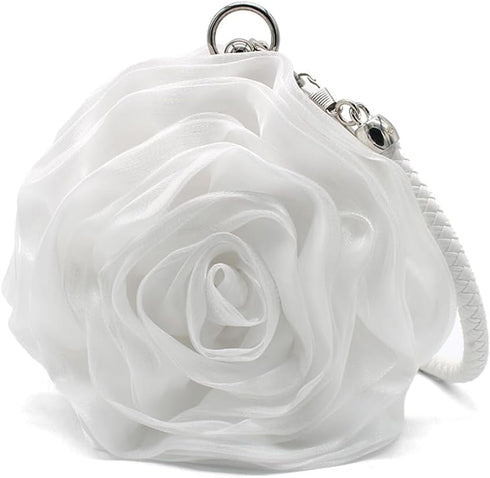 Rose Shaped Evening Bag Soft Satin Clutch Purse Floral Wristlet Handbag for Women Wedding Party Purse...