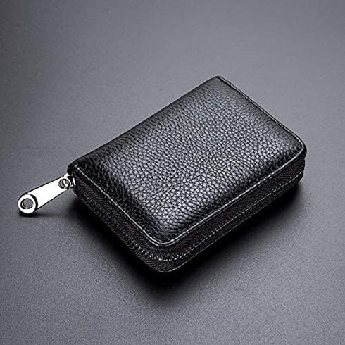 Genuine Leather Credit Card Holder Wallet RFID Blocking Secure Card Case ID Case Organizer Zipper Wallet (A-Classic Black)...