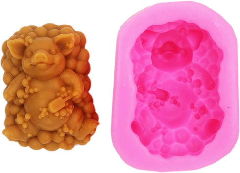 Longzang Bathing Pig Cake Mould S405 Art Silicone Soap Craft DIY Handmade Candle Molds, Pink...