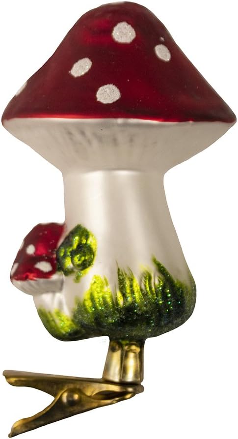Kurt Adler 2-Piece Glass Clip-On Mushroom Ornament Set, 4-Inch,Christmas...