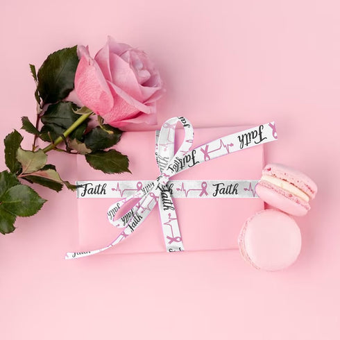 4 Rolls 20 Yards Breast Cancer Awareness Ribbons, 3/8" Pink White Buffalo Plaid Grosgrain Ribbons for Wrapping, Hope Faith Butterfly Ribbons for P...