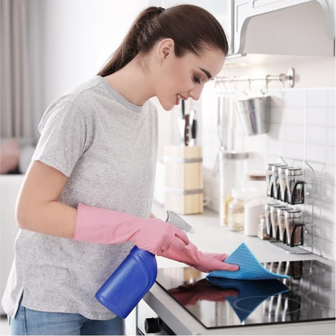 Latex Dish-Washing Cleaning-Gloves Rubber for Housework, Kitchen, Bathroom, Non-Slip, Reusable 14mil DishWashing Gloves with Flocked Liner...
